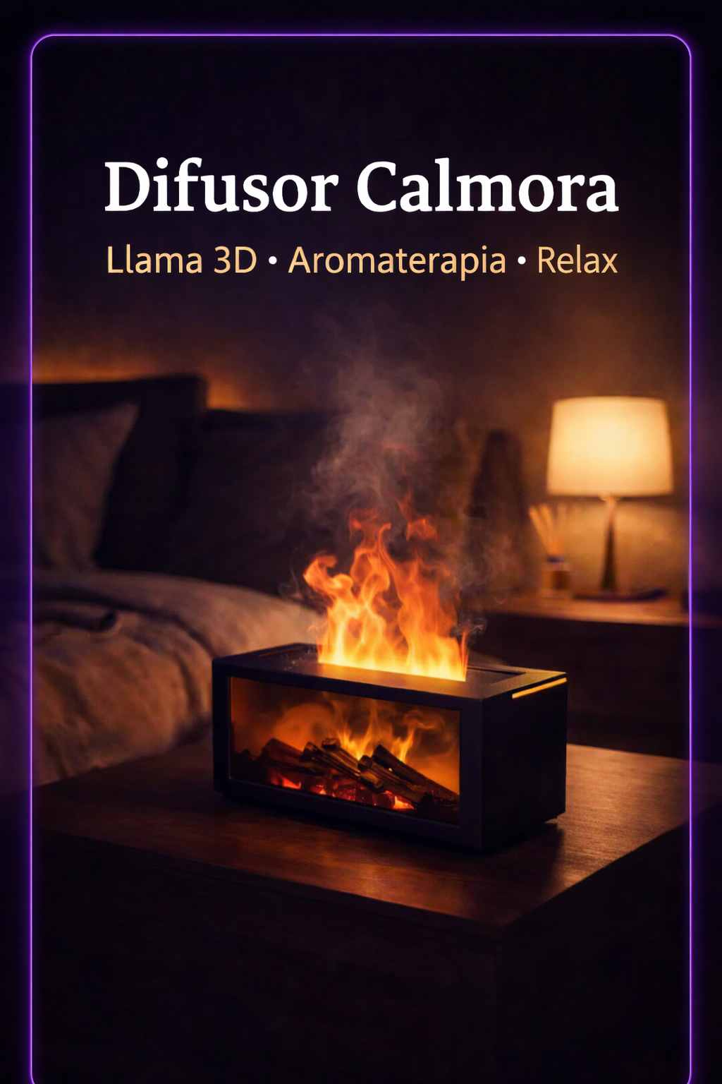 Calmora™ Difusor de Aroma con Llama 3D – Humidificador Relax para Hogar
